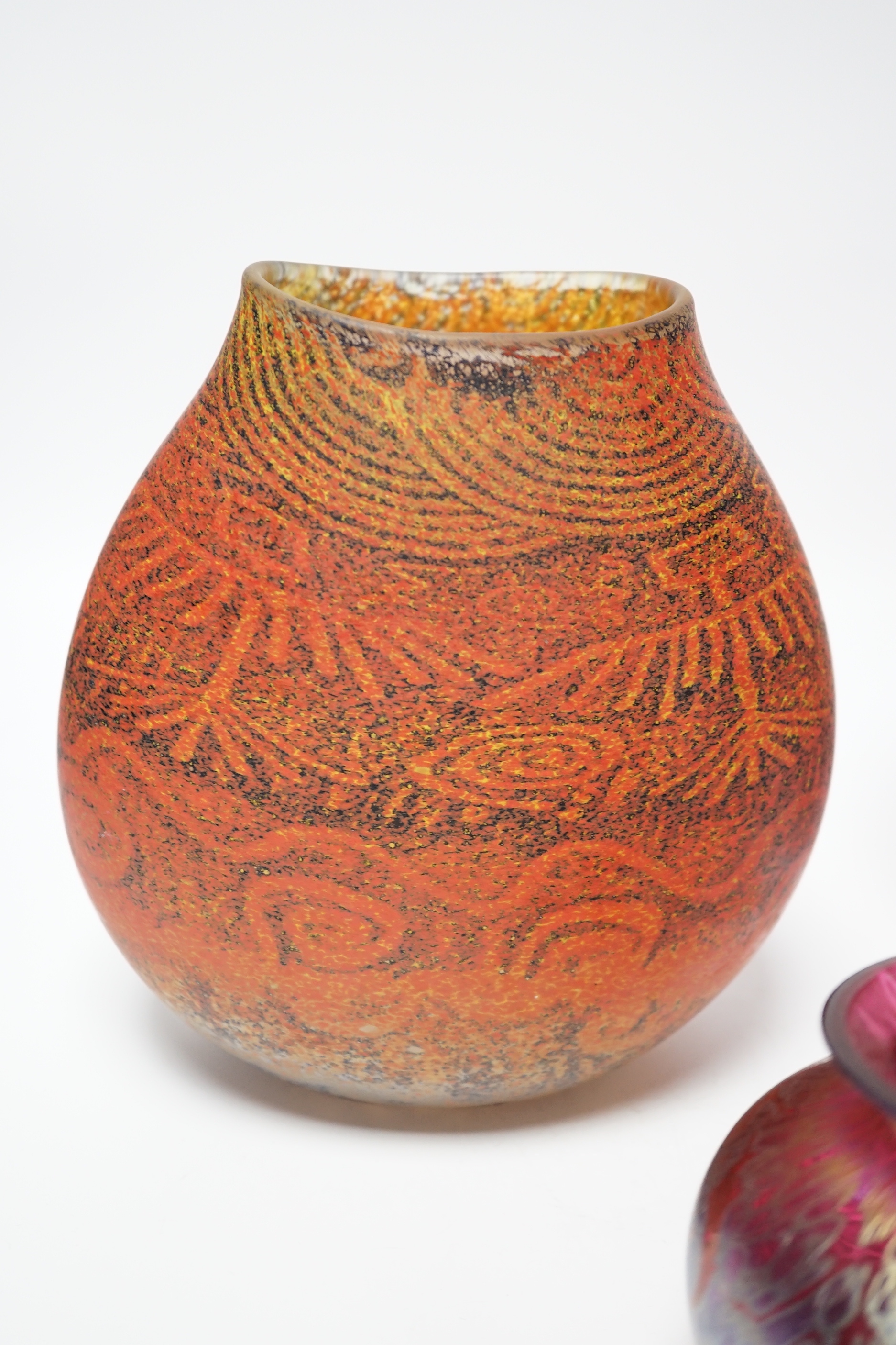 A Siddy Langley glass vase and three Royal Brierley vases, tallest 20cm high